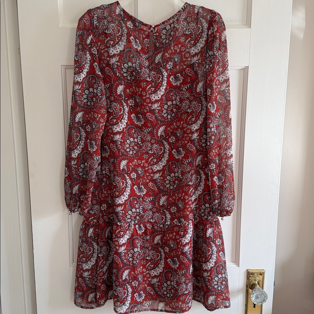 ❤️Loft red shimmer paisley flounce dress. Fully lined. NWT. Size S. - Picture 3 of 9